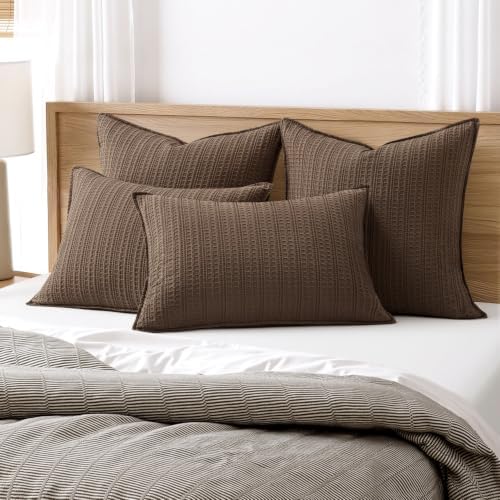 Waffle Pillow Shams Standard Size 20x26 Brown 2 Pack No Insert - Image 2