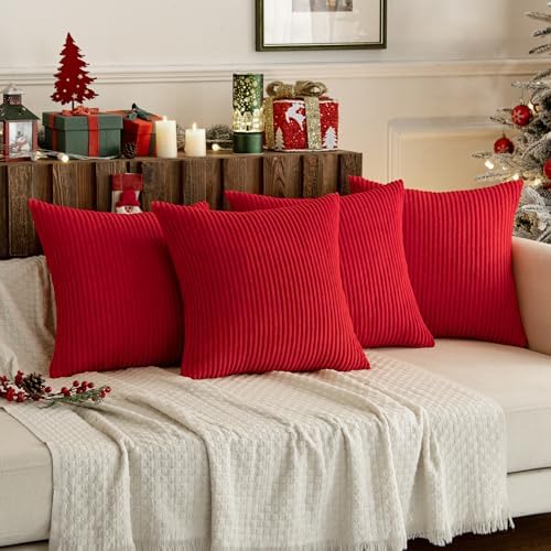 MIULEE Soft Corduroy Decorative Throw Pillow Covers Christmas Red 20x20 - Image 3