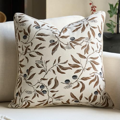 Alerfa Beige Floral Throw Pillow Cover 20 x 20 Inch Sqaure Luxury Decorative by Alerfa