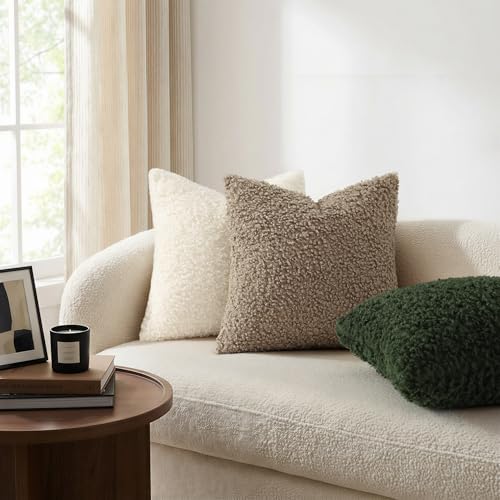 decorUhome Sherpa Throw Pillow Covers 20x20 Set of 2 Neutral Cream - Image 2