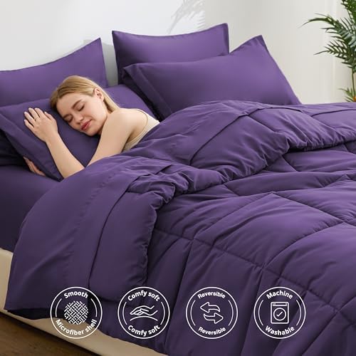 Love's cabin King Size Comforter Set Dark Purple, 7 Pieces King Bed in a Bag - Image 3