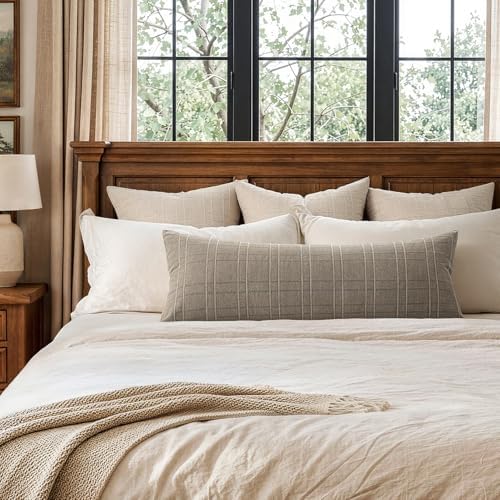 MIULEE Long Lumbar Throw Pillow Cover 14x36 Soft Linen Check Decorative - Image 3