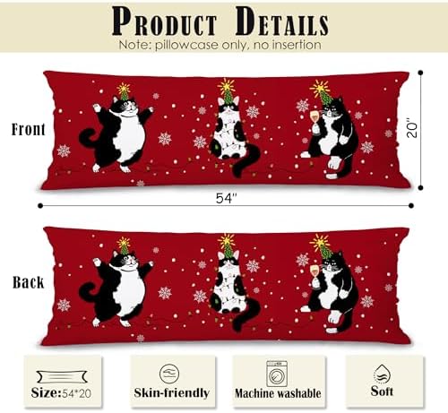 Christmas Tuxedo Cat Body Pillow Cover 20x54, Gifts - Image 2