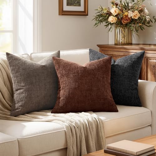 MIULEE Fall Couch Pillow Covers Textured Chenille 22x22 Taupe - Image 5