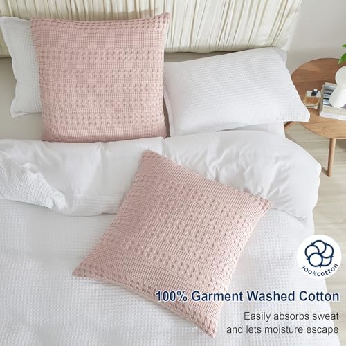 PHF 100% Cotton Waffle Weave Euro Sham Covers, 2 Pack 26" x 26" Bed Pillow - Image 2