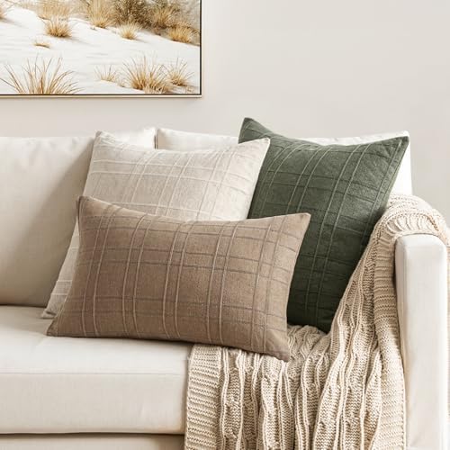 MIULEE Linen Plaid Pillow Covers Fall Decorative Euro 26x26 Light Brown - Image 5