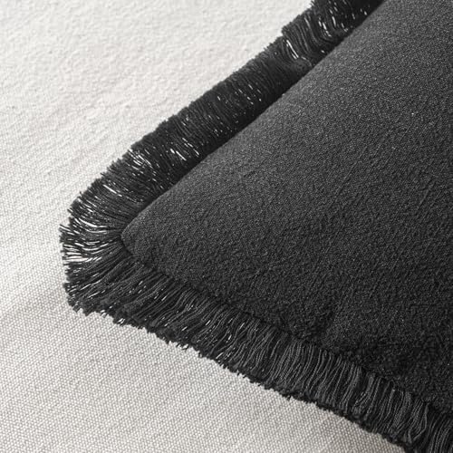 MIULEE Boho Linen Fringe Decorative Throw Pillow Covers Black 16x16 - Image 3