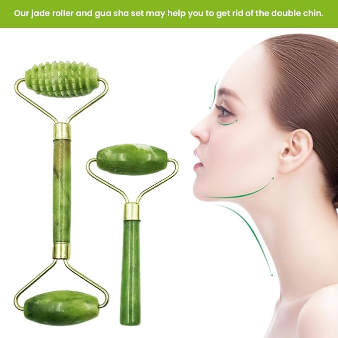 4-PCS Gua Sha Set, Skin Care Roller, Jade Roller Set, Face Stone Facial Roller - Image 4