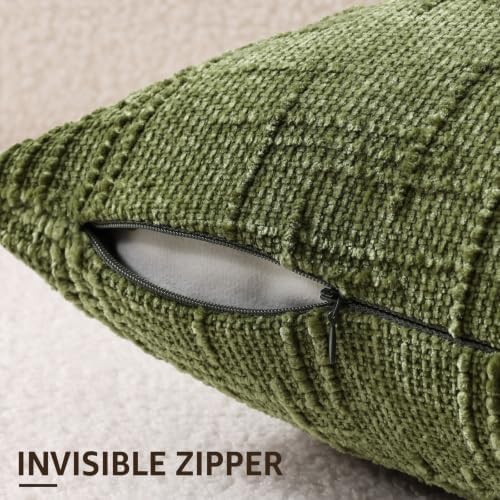 decorUhome Textured Chenille Throw Pillow Covers 22x22 Set of 2 Olive Green - Image 3