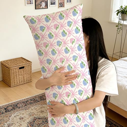 Coquette Ribbon Bow Hydrangea Floral 20x54 Body Pillow Cover, Grandmillennial - Image 6