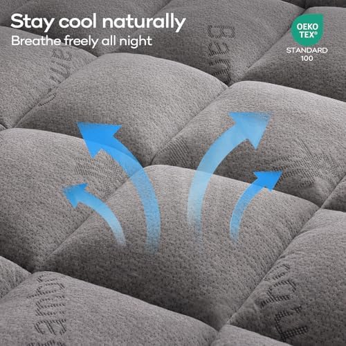 OLANLY California King Bamboo Viscose Cooling Mattress Topper, Light Gray - Image 3
