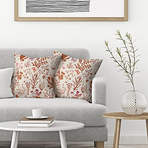 AEIOAE Fall Pillow Covers 18x18 Inch Set of 2, Burnt Orange Wild Flower Plant - Image 3