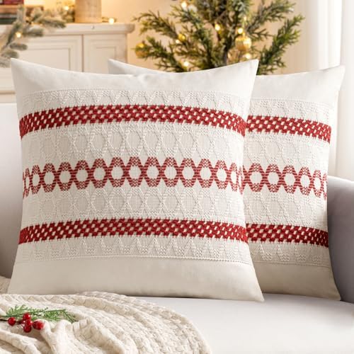 MIULEE Set of 2 Christmas Red Boho Decorative Pillow Covers 18x18 Inch by MIULEE
