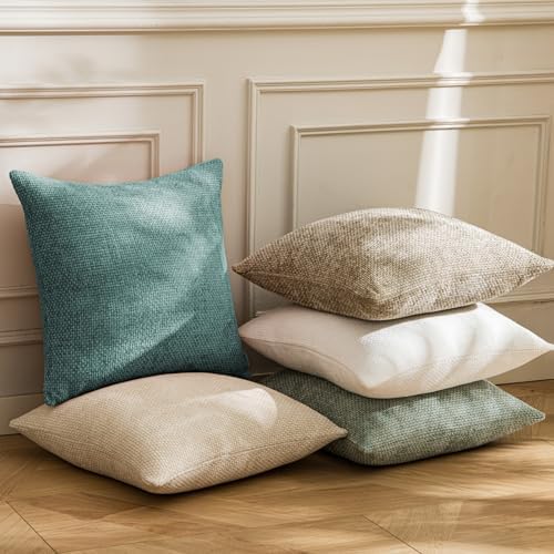 a moment Teal Chenille Throw Pillow Covers 16x16 Inch Pack of 2 Modern - Image 5
