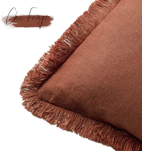 Foindtower Decorative Linen Fringe Throw Pillow Covers 16×16 Rust Orange - Image 3