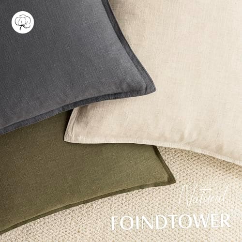 Foindtower Linen Solid Decorative Throw Pillow Covers 24x24 Inch Grey - Image 4