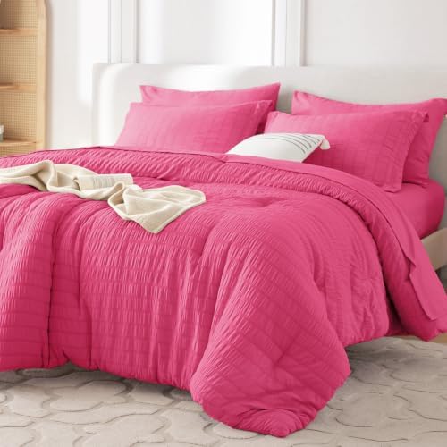 MUXHOMO 7 Pieces King Comforter Set, Seersucker Bed in a Bag King Size by MUXHOMO