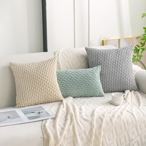 Set of 4 Beige Decorative Throw Pillow Covers 26x26 Inch Corduroy Pillow Covers - Image 3
