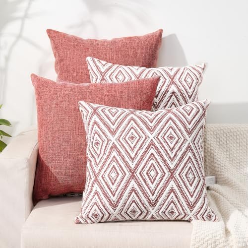 HPUK Throw Pillow Covers 20x20, 4 Pack, Coral Textured Couch Pillow Covers by HPUK