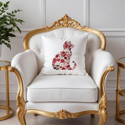 Red and White Floral Cat Pillow Covers 18x18, Gifts - Image 2