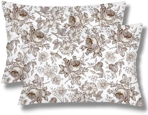 Brown and White Porcelain Floral Throw Pillow Cases Queen Size Set of 2 by Unknown