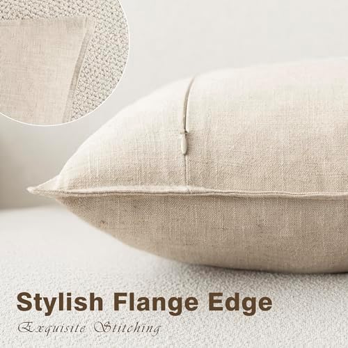 Foindtower Decorative Linen Lumbar Throw Pillow Covers 12x20 Natural Beige - Image 3