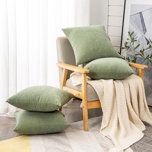 GAWAMAY Sage Green Chenille Throw Pillow Covers 18x18 Set of 4 - Image 4