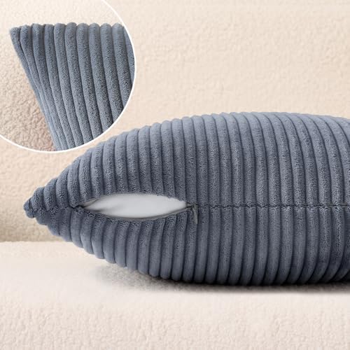 Mecatny Corduroy Decorative Throw Pillow Covers 22x22 Set of 2 Blue Grey - Image 5