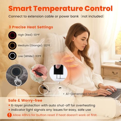 Amélie Home Heated Faux Fur Reading Pillow 3 Temperature Backrest - Image 4