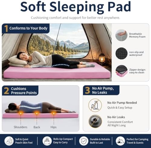 CYMULA Memory Foam Camping Mattress Pad, Sleeping Pad - Image 2