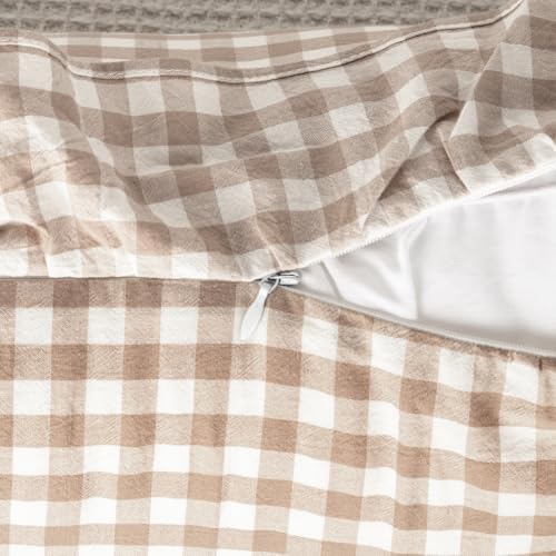 JoraLion Ruffled Throw Pillow Cover 12x20 Gingham Khaki - Image 6