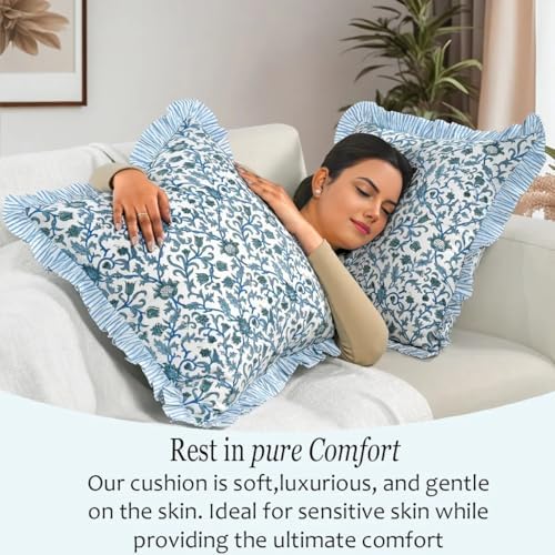 CPC Ocean Vine Hand Block Print 100% Cotton Ruffle Throw Pillow Cover 18x18 inch - Image 6