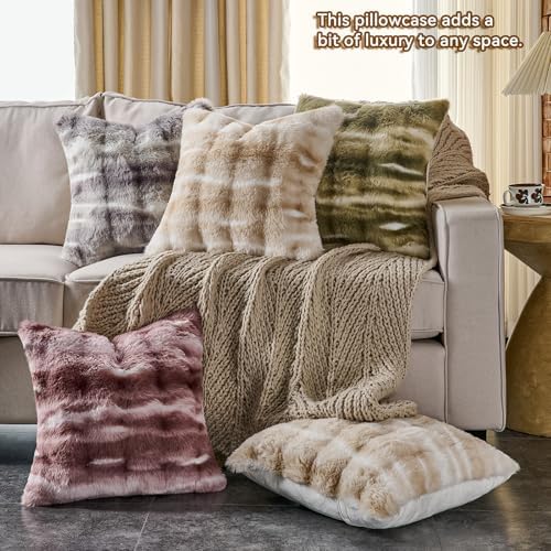 AmHoo Pack of 2 Throw Pillow Covers 3D Dense Faux Rabbit Fur Cozy Super Soft - Image 2