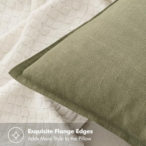 MIULEE Decorative Linen Euro Sham Pillow Covers 22x22 Inch Light Olive Green - Image 2