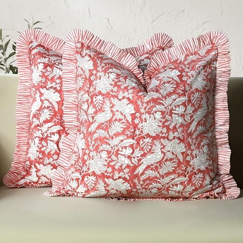 CPC Pink Coral Ruffle Throw Pillow Covers by COTTONPRINTCLUB
