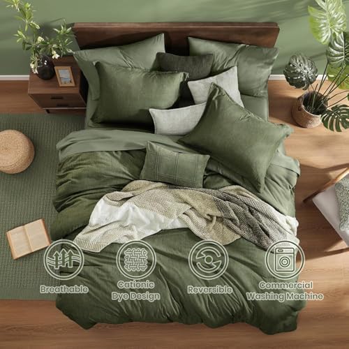 Monbix California King Comforter Set Olive Green 7 Pieces Bed in a Bag - Image 2