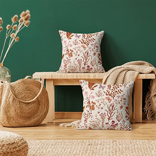 AEIOAE Fall Pillow Covers 18x18 Inch Set of 2, Burnt Orange Wild Flower Plant - Image 2
