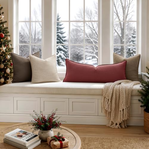 MIULEE Decorative Linen Lumbar Pillow Cover 14x36 Inch Burgundy Red - Image 5