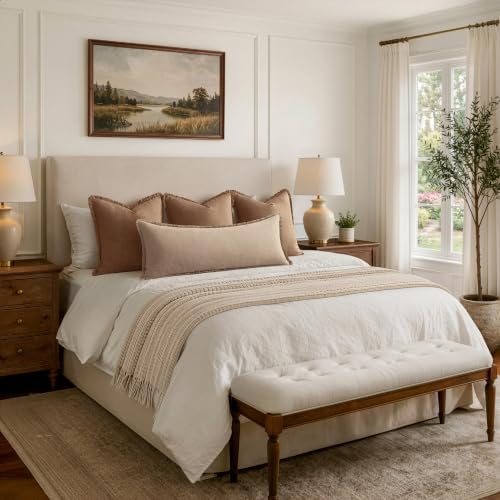 MIULEE 14x36 Long Linen Fringe Lumbar Pillow Covers Set of 1 Camel - Image 5