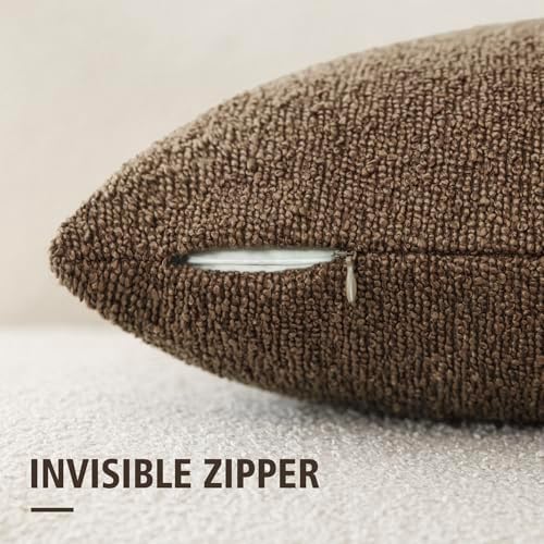 Foindtower Cozy Textured Boucle Lumbar Throw Pillow Covers 12x20 Chocolate - Image 2