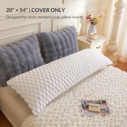 XeGe Bubble Fluffy Faux Rabbit Fur Decorative Body Pillow Cover 20x54 White - Image 3