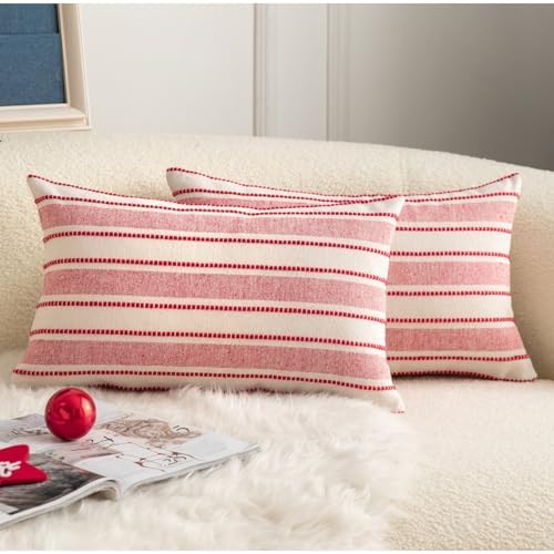 Cethom Christmas Pillow Covers, Boho Textured Red Pillow Case, Pillow Covers 12 by Cethom