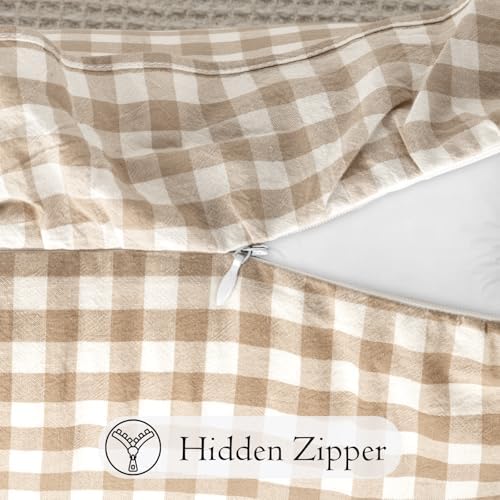 JoraLion Ruffled Lumbar Pillow Cover 14x24 Gingham Khaki - Image 6