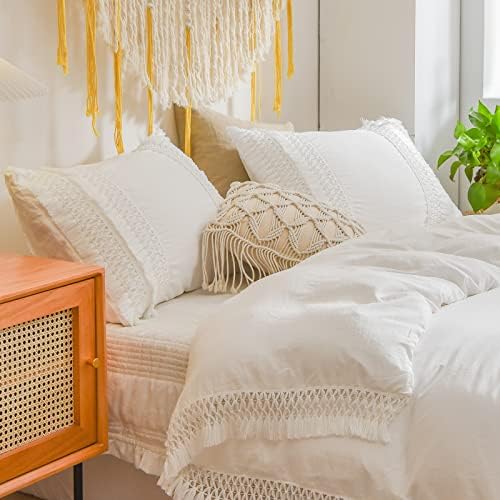 White Pillow Cases King Size Set of 2 White Tassel Pillowcases - Image 5