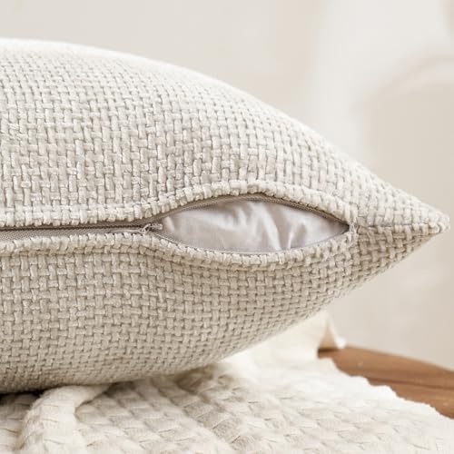 MIULEE Decorative Chenille Pillow Covers Neutral Beige 18x18 Pack of 4 - Image 7