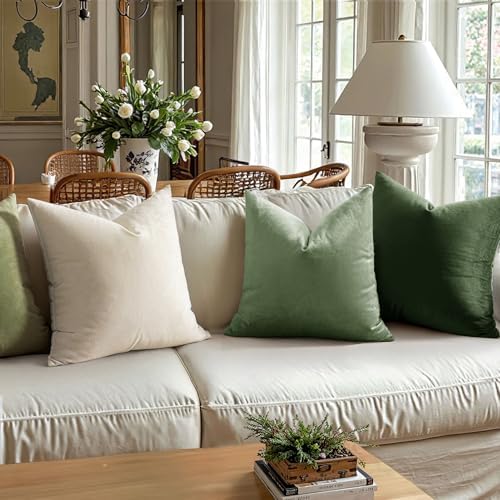MIULEE 24x24 Inch Pack of 2 Euro Velvet Throw Pillow Covers Moss Green - Image 2