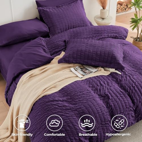 HYMOKEGE Dark Purple Twin Comforter Set Seersucker 5 Pieces, All Season Luxury - Image 4