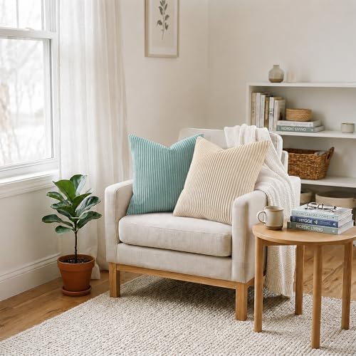 Mecatny Corduroy Decorative Throw Pillow Covers 26x26 Set of 2 Aqua - Image 5