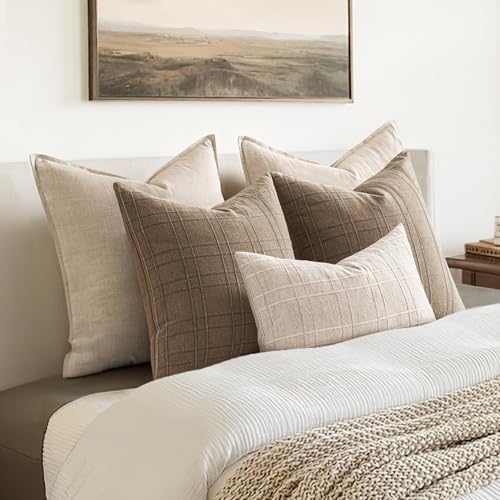 MIULEE Linen Plaid Pillow Covers Decorative Lumbar 12x20 Natural Beige - Image 5