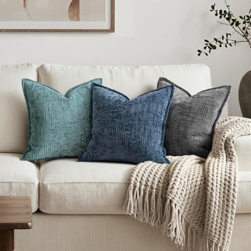 MIULEE Slubby Textured Decorative Euro Throw Pillow Covers Navy Blue 24x24 - Image 4